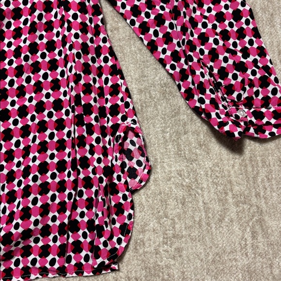 3x mandarin v neck top pink red black white Crown & Ivy long sleeve - Picture 7 of 7